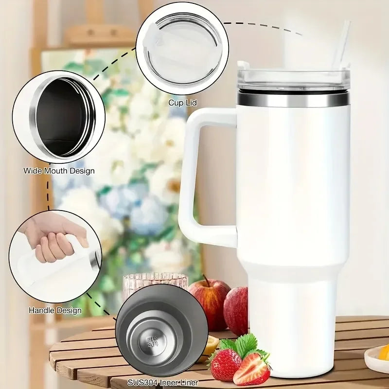 Stainless Steel Insulated Water Bottle / Thermal Coffee Travel Cup, Flask with Straw