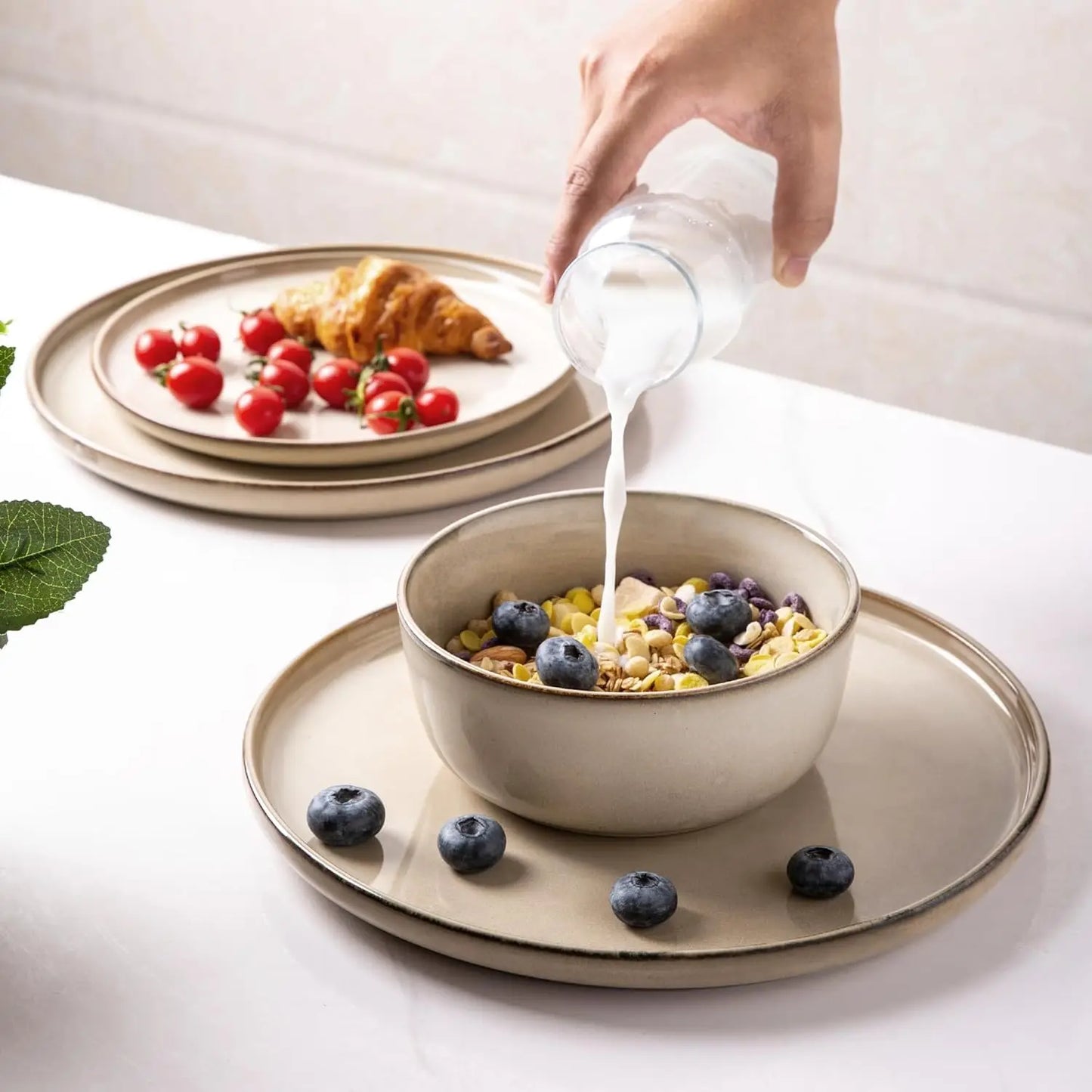 Ceramic Dinnerware Sets for 4, 12 Pieces Stoneware Plates and Bowls Sets, Reactive Glaze Dishes -Scratch Resistant,