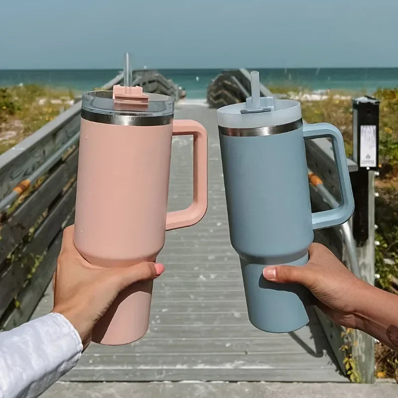 Stainless Steel Insulated Water Bottle / Thermal Coffee Travel Cup, Flask with Straw