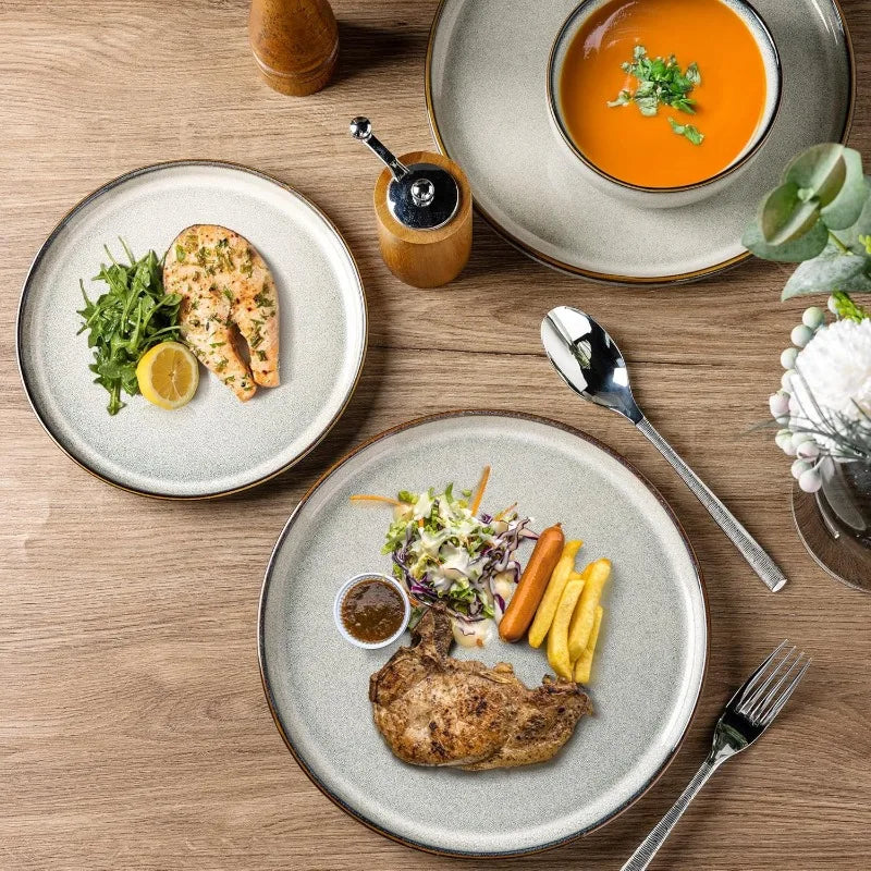 Ceramic Dinnerware Sets for 4, 12 Pieces Stoneware Plates and Bowls Sets, Reactive Glaze Dishes -Scratch Resistant,