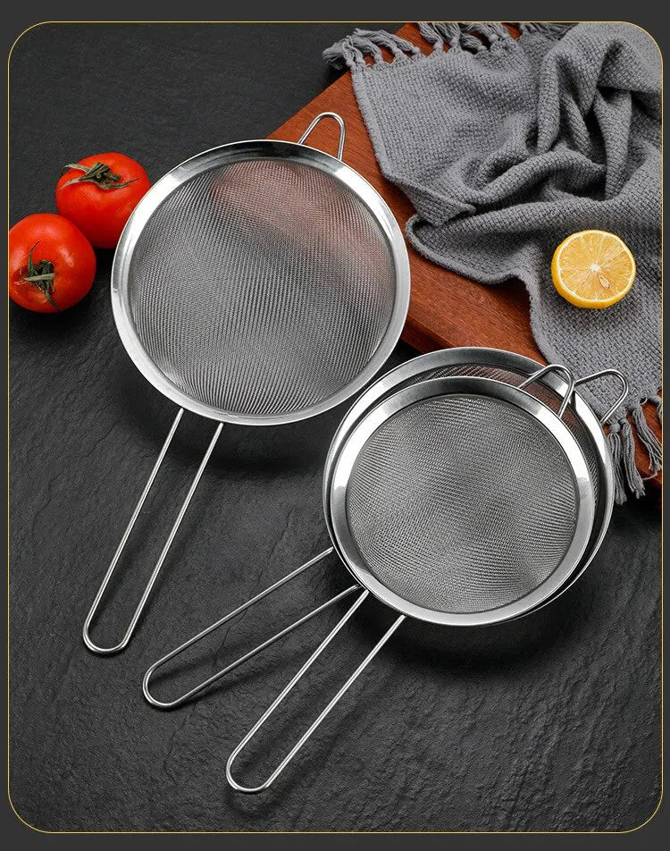 Set of 3 Fine Mesh Strainer Stainless Steel Fine Skimmer Food Strainer with Long Handle Kitchen Tool