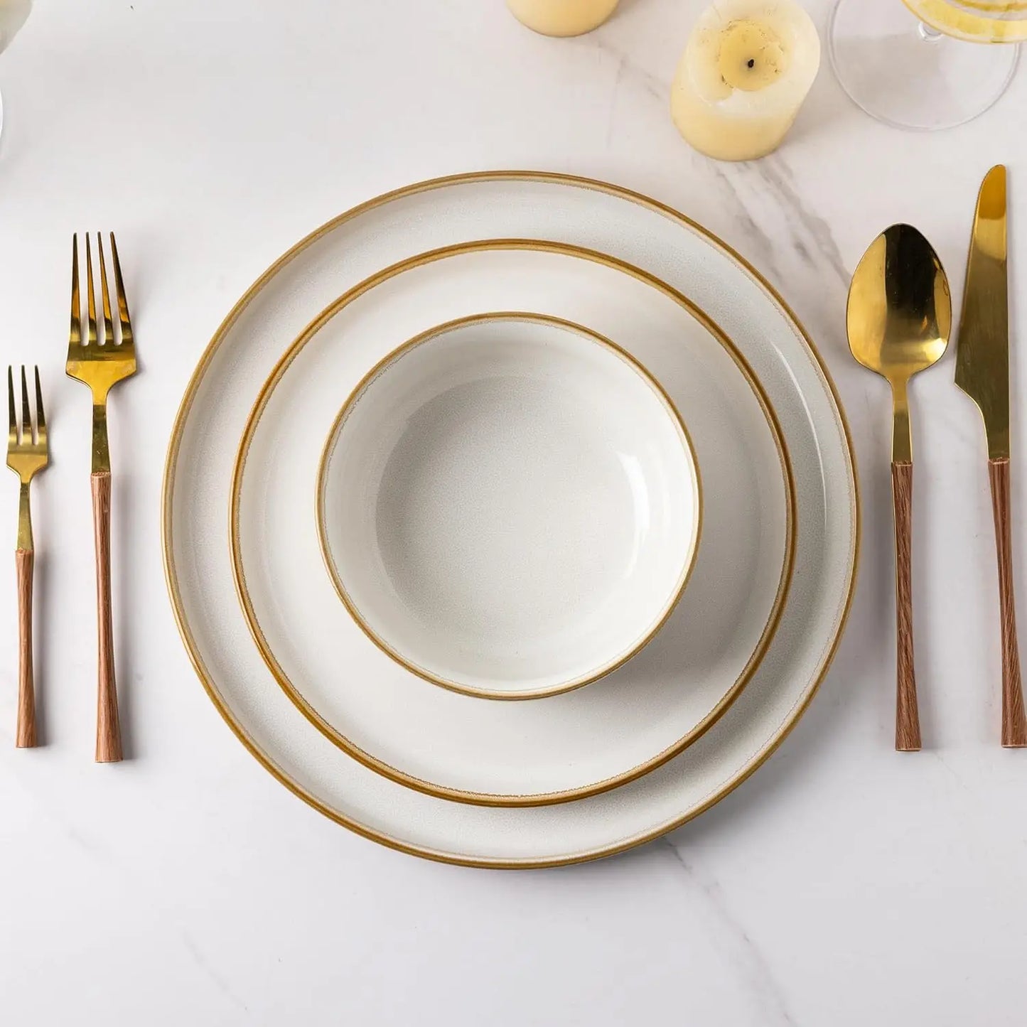 Ceramic Dinnerware Sets for 4, 12 Pieces Stoneware Plates and Bowls Sets, Reactive Glaze Dishes -Scratch Resistant,
