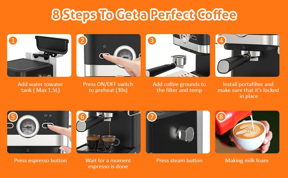Italian Semi-automatic Coffee Machine Concentrated High Pressure Extraction Milk Foam Coffee Machine