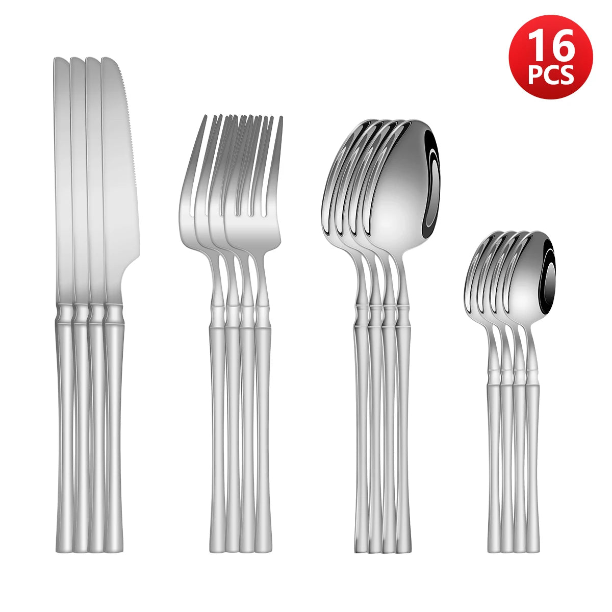 4/6/16/24pcs Silver stainless steel cutlery Steak knife and fork dessert spoon spoon and teaspoon Home restaurant cutlery set