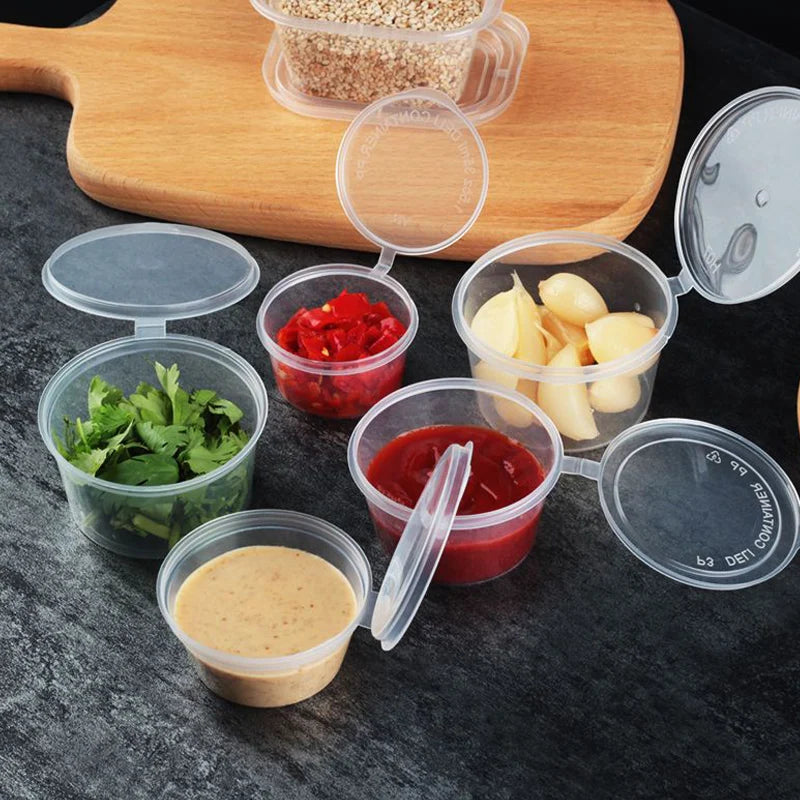 10PC Sealed Boxes with Lids Sauce/ Spice Storage - Disposable & Transparent