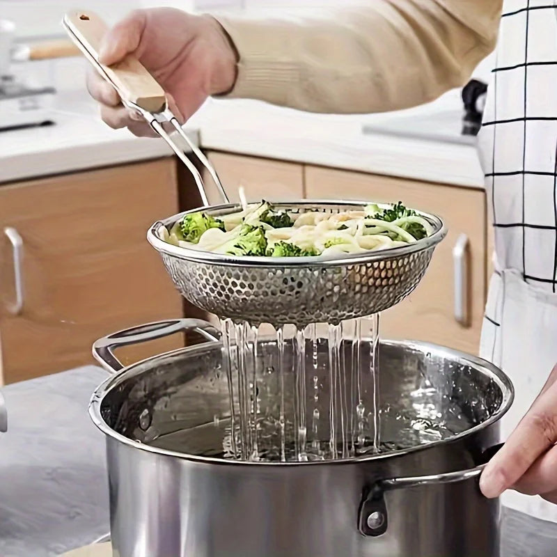 Hot Selling Thickened Stainless Steel Strainer, Household Lo Mein and Dumpling Strainer, Large Kitchen Fried Strainer
