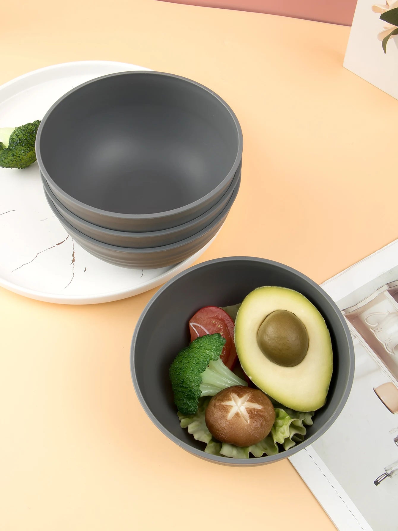 4/6/8pcs Grey serving bowl Reusable plastic cutlery for dessert snacks Portable Portable camping picnic serving bowls