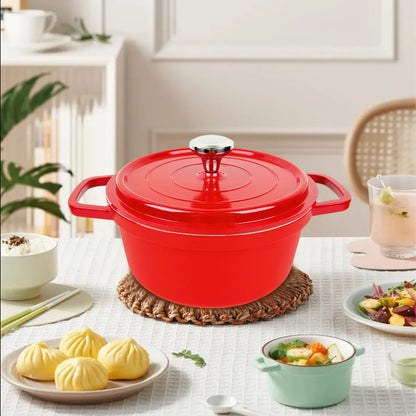 Red Stock Pot Enameled Cast Aluminum Dutch Oven for Bread Baking Soup with Lid Non-stick Braising Earthenware Pots Cookware