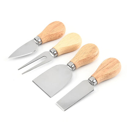 Bamboo Cheese Set - 4 Piece Collection: Mini Knife, Butter Knife, Spatula & Fork