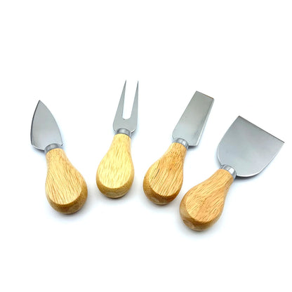 Bamboo Cheese Set - 4 Piece Collection: Mini Knife, Butter Knife, Spatula & Fork