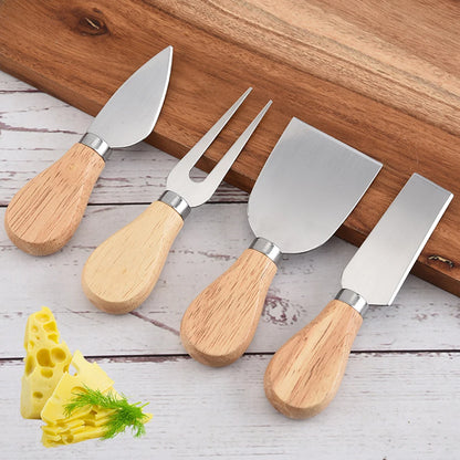 Bamboo Cheese Set - 4 Piece Collection: Mini Knife, Butter Knife, Spatula & Fork