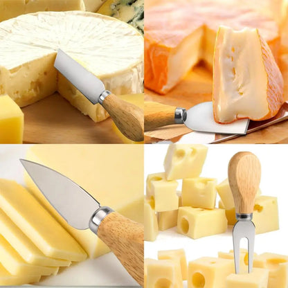 Bamboo Cheese Set - 4 Piece Collection: Mini Knife, Butter Knife, Spatula & Fork