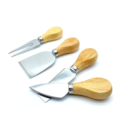 Bamboo Cheese Set - 4 Piece Collection: Mini Knife, Butter Knife, Spatula & Fork