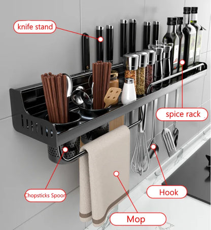 Kitchen Spice Rack Multifunctional Storage Rack Knife Spoon Spice Organizer Aluminum Wallmounted Kitchen Shelf Kitchen Organizer