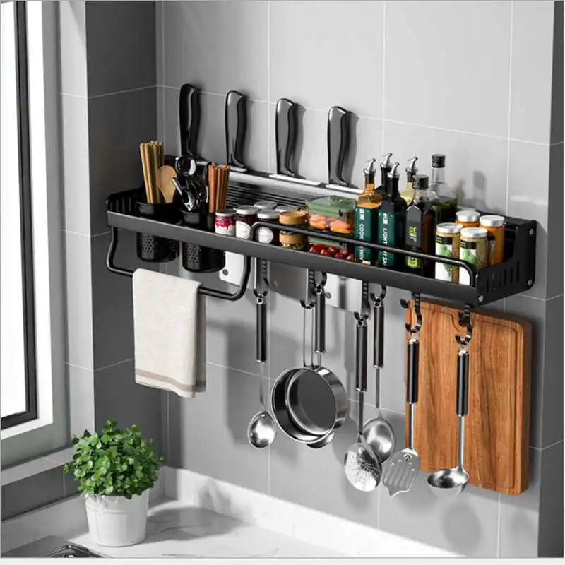 Kitchen Spice Rack Multifunctional Storage Rack Knife Spoon Spice Organizer Aluminum Wallmounted Kitchen Shelf Kitchen Organizer