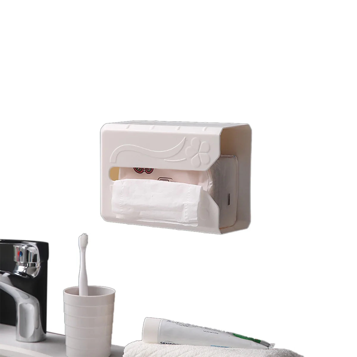 2020 Tissue Box Self Adhesive Tissue Box Napkin Holder Wall Mounted Garbage Bag Dispenser Rack  Storage