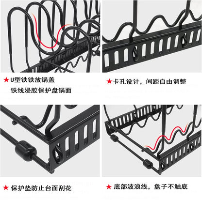 Multi-Layer Extendable Folding Non-Slip Pot Rack Iron Dish