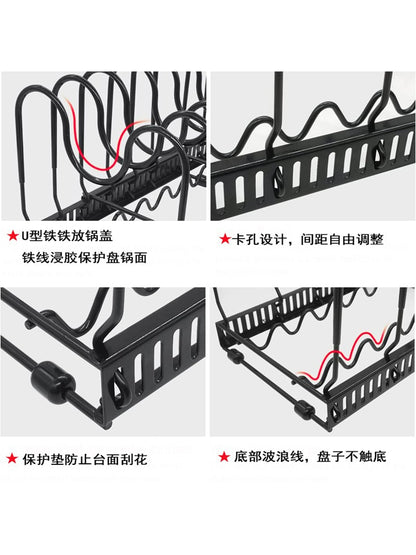 Multi-Layer Extendable Folding Non-Slip Pot Rack Iron Dish