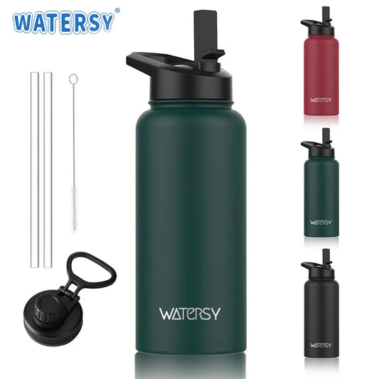 Watersy 16/32oz Sports Water Bottle Stainless Steel Thermal Bottle Large Capacity Insulated Cup Keep Cold Tumbler Gym Kettle