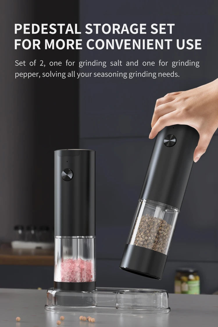 Electric Automatic Salt and Pepper Grinder Set Rechargeable With USB Gravity Spice Mill Adjustable Spices Grinder Kitchen Tools