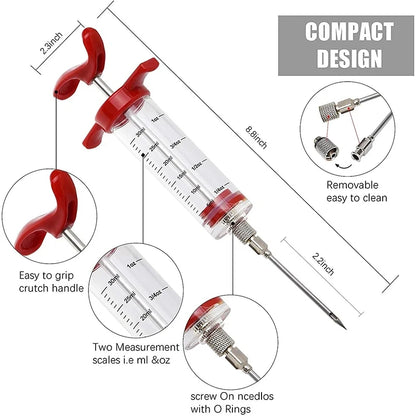 Meat Syringe Marinade Injector Flavor Needle BBQ Pork Steak Meat Sauces Syringes With 3 Stainless Steel Needles Kitchen Tools