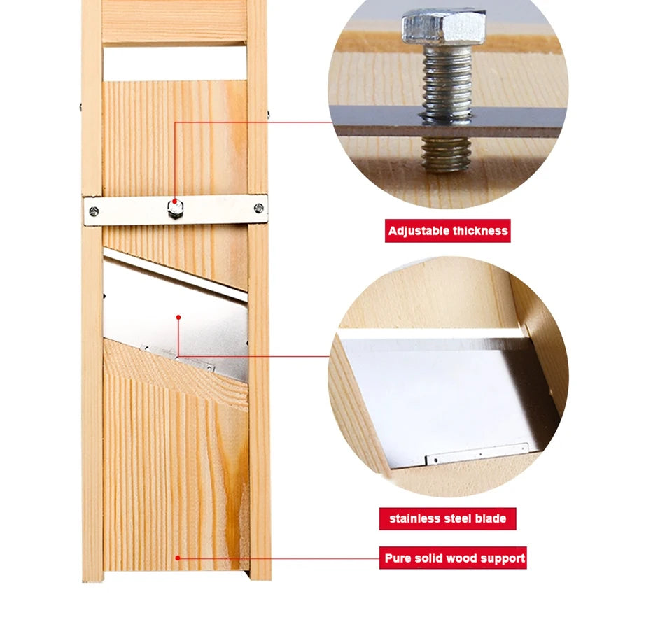 Wooden Vegetables Cutter,Adjustable Vegetable 0.5-7mm Slicer for Potato,Tomato and Onion Cabbage Shredder Chip Fruit Chopper