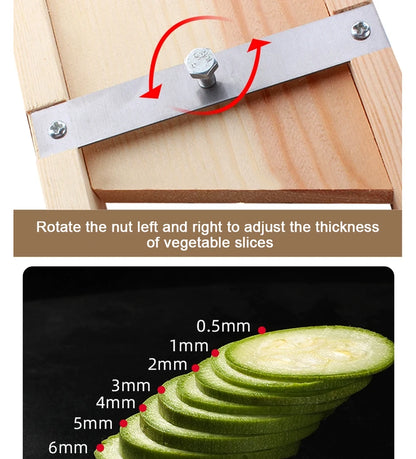 Wooden Vegetables Cutter,Adjustable Vegetable 0.5-7mm Slicer for Potato,Tomato and Onion Cabbage Shredder Chip Fruit Chopper