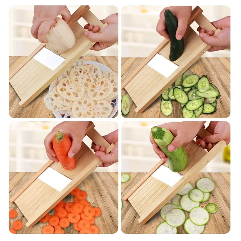 Wooden Vegetables Cutter,Adjustable Vegetable 0.5-7mm Slicer for Potato,Tomato and Onion Cabbage Shredder Chip Fruit Chopper