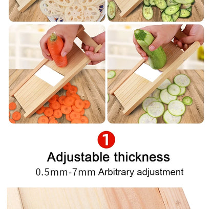 Wooden Vegetables Cutter,Adjustable Vegetable 0.5-7mm Slicer for Potato,Tomato and Onion Cabbage Shredder Chip Fruit Chopper