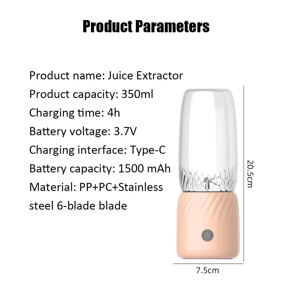 Handheld Fruit Machine Portable Blender With 1500mA Battery Motor Base 6 Stainless Steel Blades Button Portable Juicer Blender