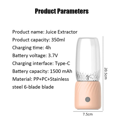 Handheld Fruit Machine Portable Blender With 1500mA Battery Motor Base 6 Stainless Steel Blades Button Portable Juicer Blender