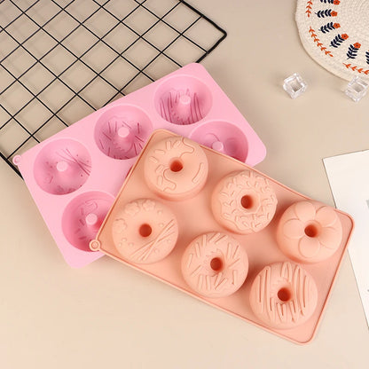 Silicone Donut Mold 6 Cavity Chocolate Mold Pastry Bread Cake Mould Non-Stick Dessert Mold DIY Baking Tray Doughnut Making Tool