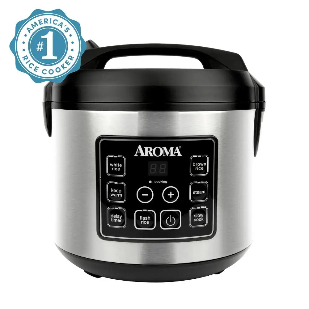 20-Cup Rice & Multi-Cooker with Steamer Tray Programmable Digital Controls Stainless Steel Delay Timer 4-Piece Set