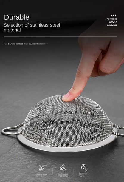 Set of 3 Fine Mesh Strainer Stainless Steel Fine Skimmer Food Strainer with Long Handle Kitchen Tool