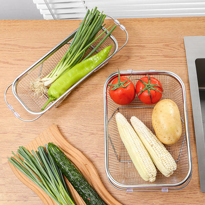 Sink Strainer Drainer Basket 304 Stainless Steel Expandable Sink Colander Strainer Basket for Vegetables Fruits Pasta Dishes