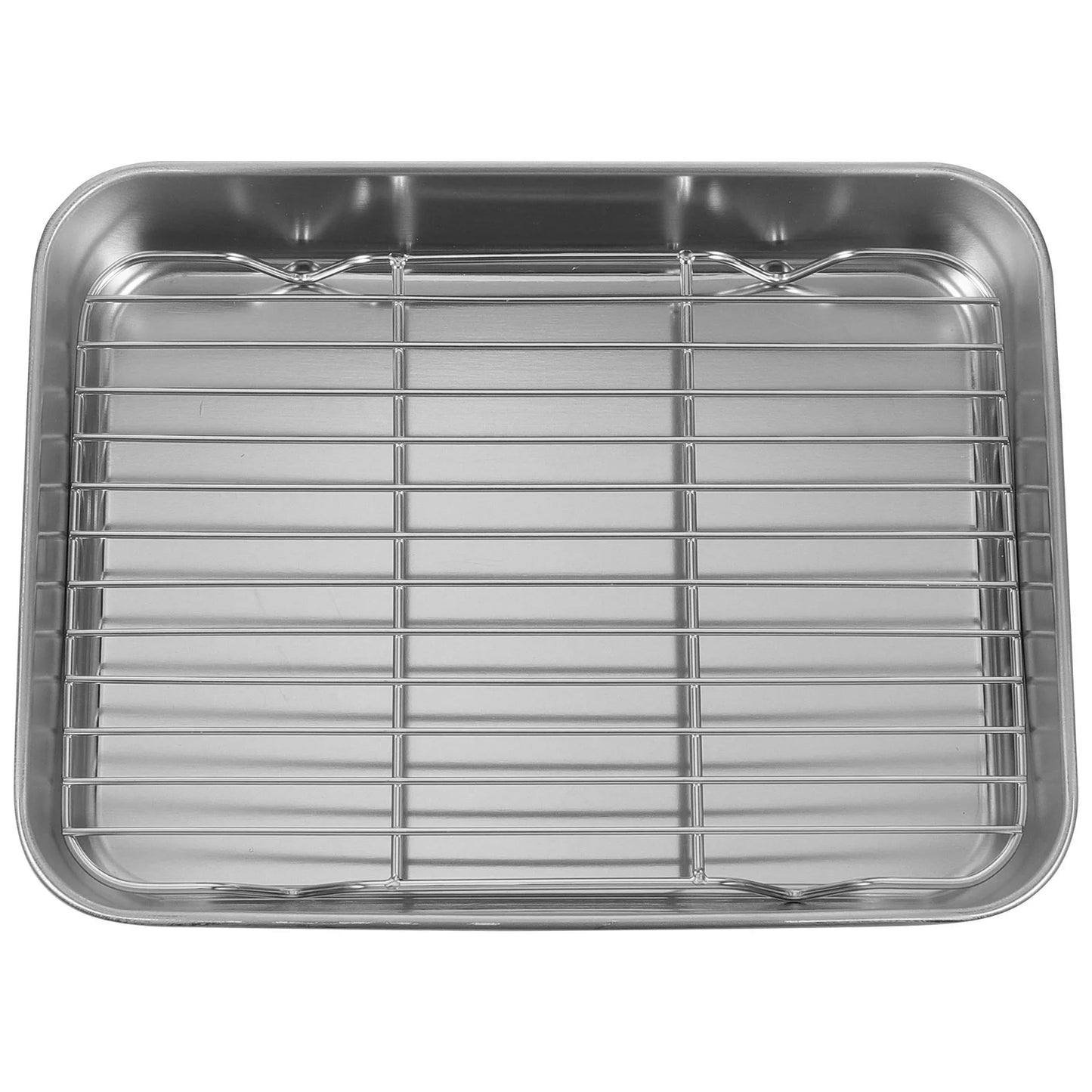 Grill Pan with Grid Baking Tray Rack Wire Oven Trays for Food Serving Plate Stainless Steel Fruit