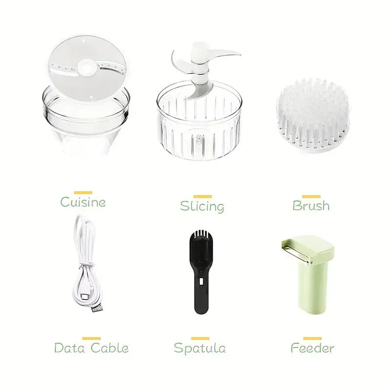 4 in 1 Electric Food Chopper Vegetable Cutter Slicer Garlic Carrot Potato Chopper Rechargeable Mixer Food Slice Kitchen Gadgets