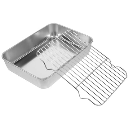 Grill Pan with Grid Baking Tray Rack Wire Oven Trays for Food Serving Plate Stainless Steel Fruit