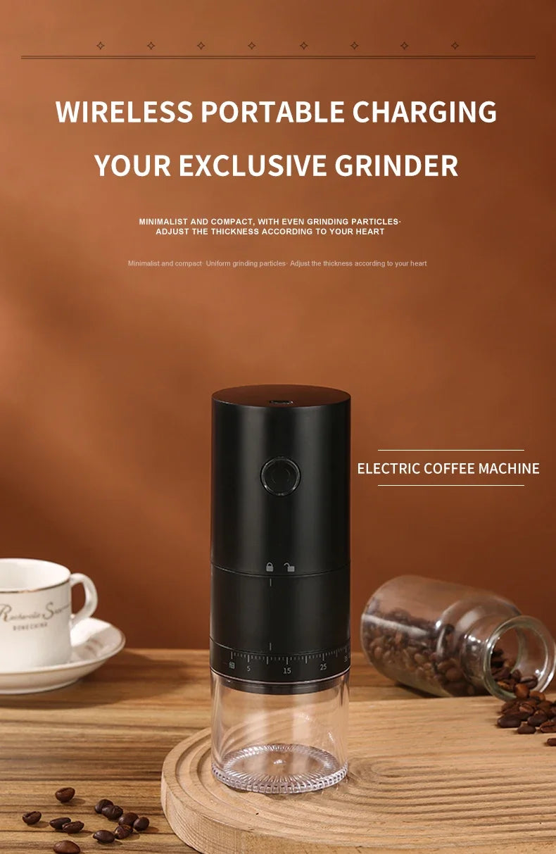 New Portable USB Electric Coffee Bean Grinder 38 Gears External Adjustable 1500mAh Rechargeable Household Mini Coffee Machine