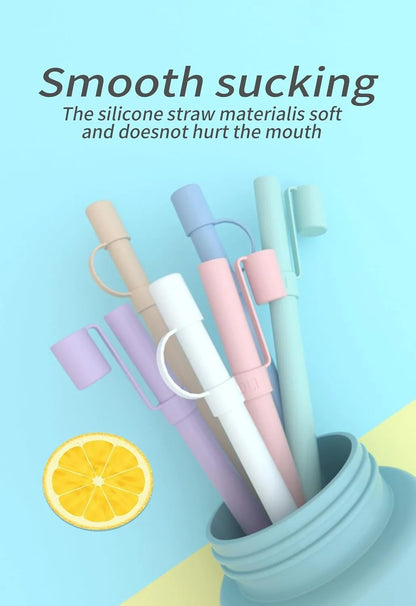 6 Pcs Replacement Long Silicone Straw With Straw Cover,Compatible with Stanley 40/30 oz Cup Tumbler,for Stanley Accessorie