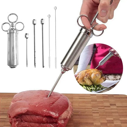 Meat Syringe Marinade Injector Flavor Needle BBQ Pork Steak Meat Sauces Syringes With 3 Stainless Steel Needles Kitchen Tools