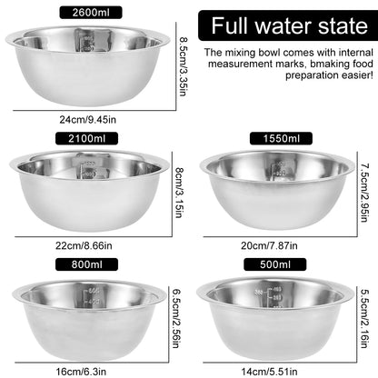 5 Pcs Stainless Steel Mixing Bowl Set Multipurpose Soup Basin 5 Sizes Nesting Bowls Dishwasher Safe Set for Cooking Baking