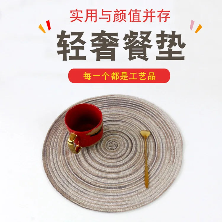 Round Placemat Table Woven Vinyl Individual Placemats for Table Non-Slip Kitchen Tableware Drink Cup Coaster Hoilday Decoration