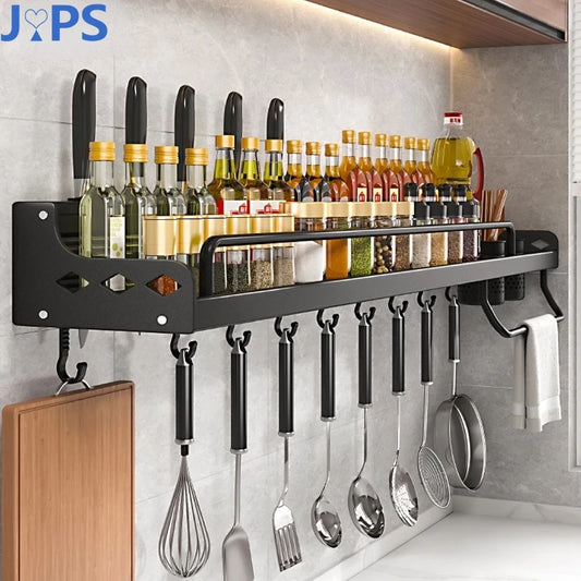 Kitchen Spice Rack Multifunctional Storage Rack Knife Spoon Spice Organizer Aluminum Wallmounted Kitchen Shelf Kitchen Organizer