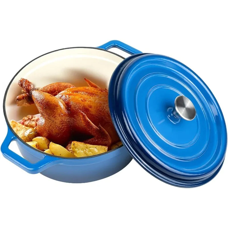 Enameled Dutch Oven Pot with Lid,Cast Iron Dutch Oven with Dual Handles for Bread Baking,Cooking,Nonstick Enamel Coated Cookware