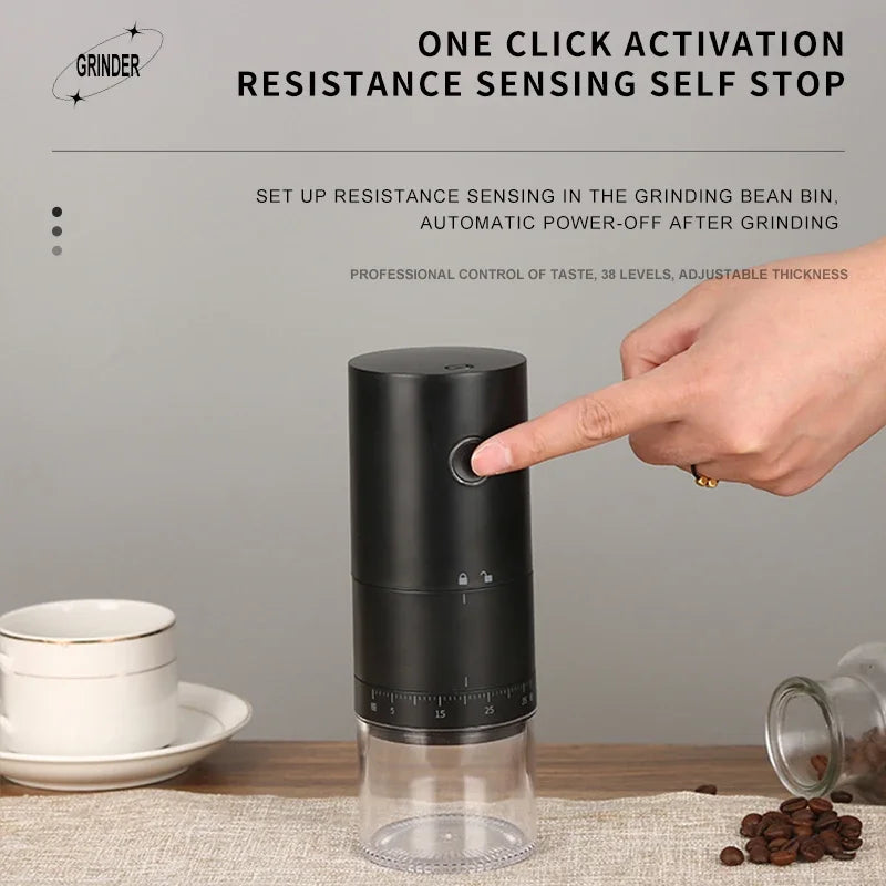 New Portable USB Electric Coffee Bean Grinder 38 Gears External Adjustable 1500mAh Rechargeable Household Mini Coffee Machine