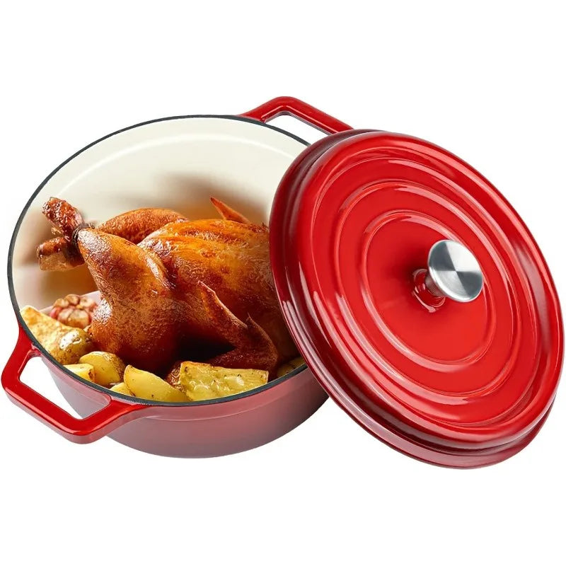 Enameled Dutch Oven Pot with Lid,Cast Iron Dutch Oven with Dual Handles for Bread Baking,Cooking,Nonstick Enamel Coated Cookware