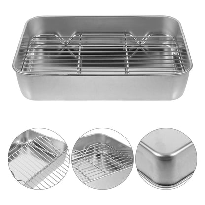 Grill Pan with Grid Oven Tray Barbecue Bakeware Fruit Rack Stainless Steel Baking Griddle