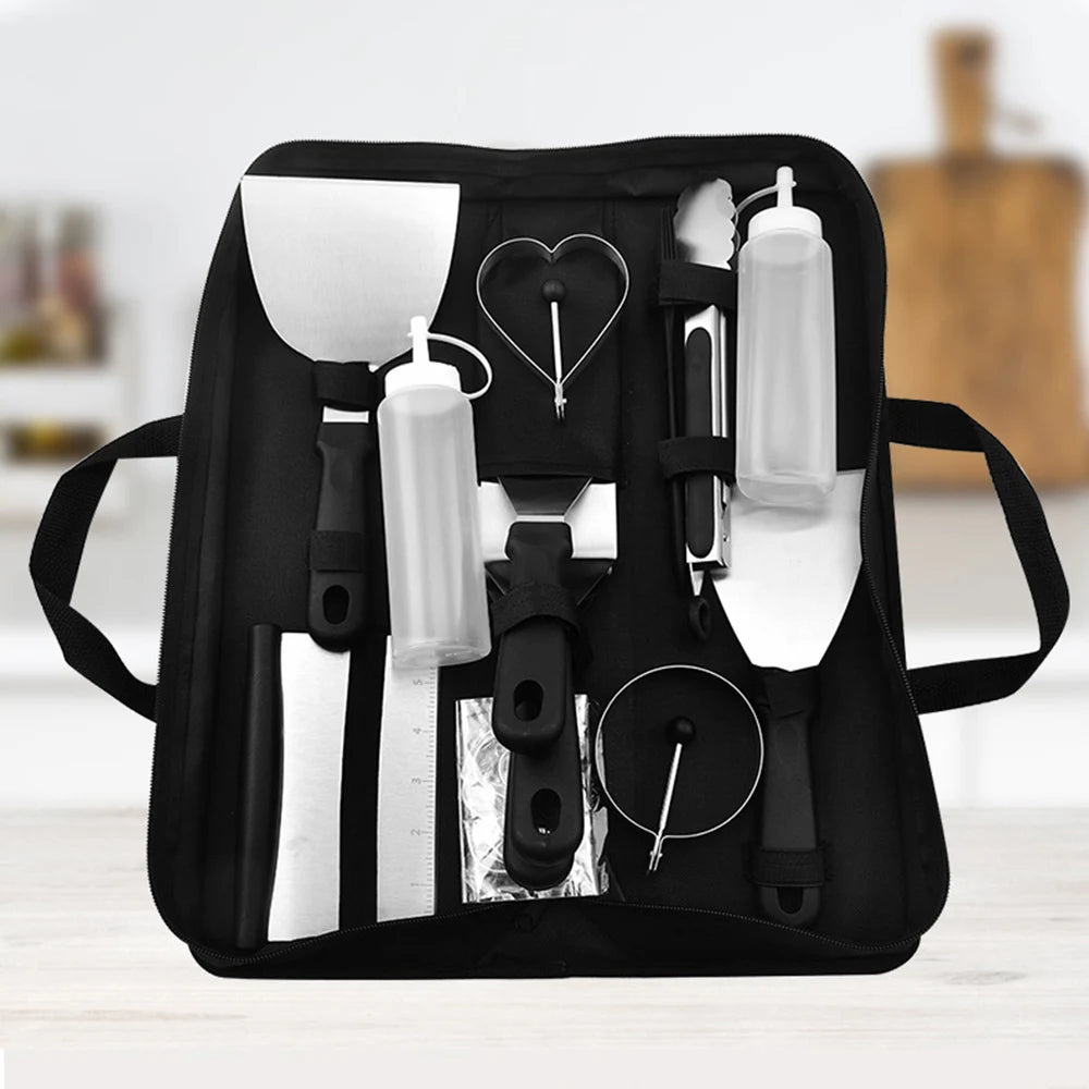 Stainless Steel BBQ Tools Set Spatula Fork Tongs Brush Portable Storage Bag Barbecue Grilling Utensil Cooking Accessories