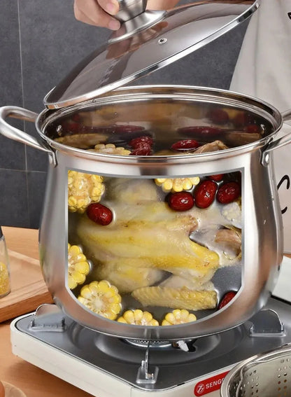 24cm Stainless Steel Soup Pot Large Capacity Home Cooking Pot Stew Chicken Induction Cooker Gas Stove Universal Kitchen Cookware